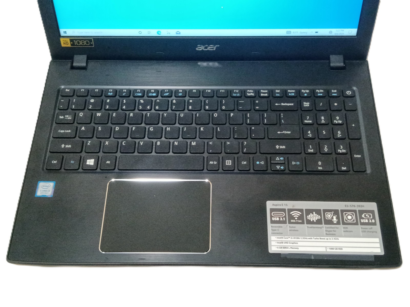 Acer laptop Aspire E5-576 Series Model N16Q2 8GB RAM 256GB SSD drive w powercord