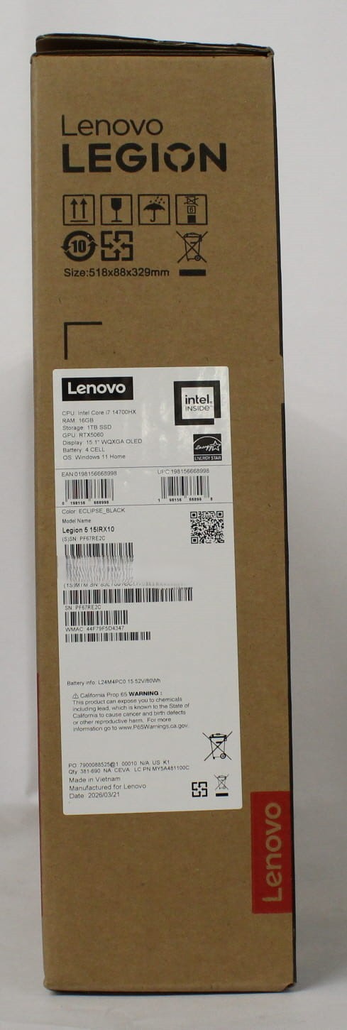 Lenovo Legion5i 15.1″ i7 RTX 5060 16GB 1TBEclipse Black Laptop
