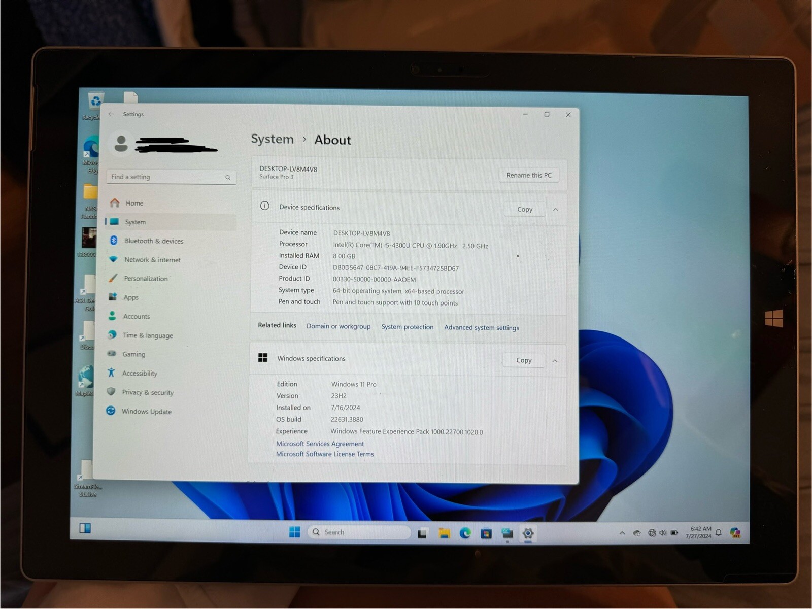 Microsoft surface pro 3 i5-4300u 8gb 256GB keyboard microSD boxed nice working