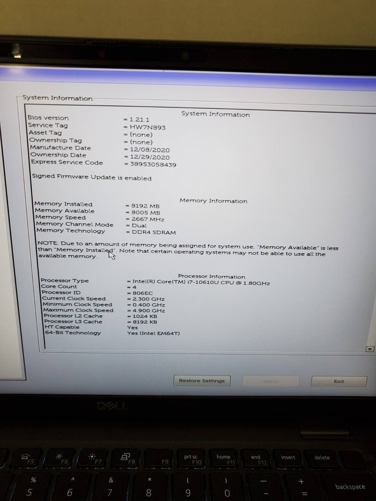 Dell Latitude 7410 14″ Laptop i7-10610U 1.7GHz 8GB RAM 256GB SSD Win11 #69