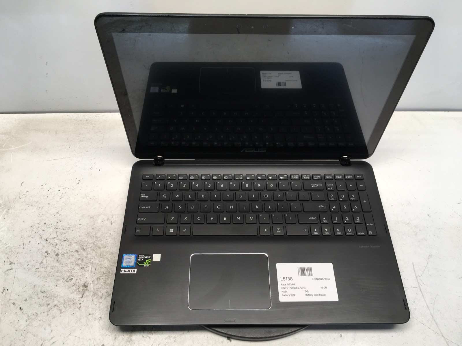 Asus Q534U Laptop Intel Core i7-7500U 16 GB NO HDD/Battery Nvidia GTX 950M