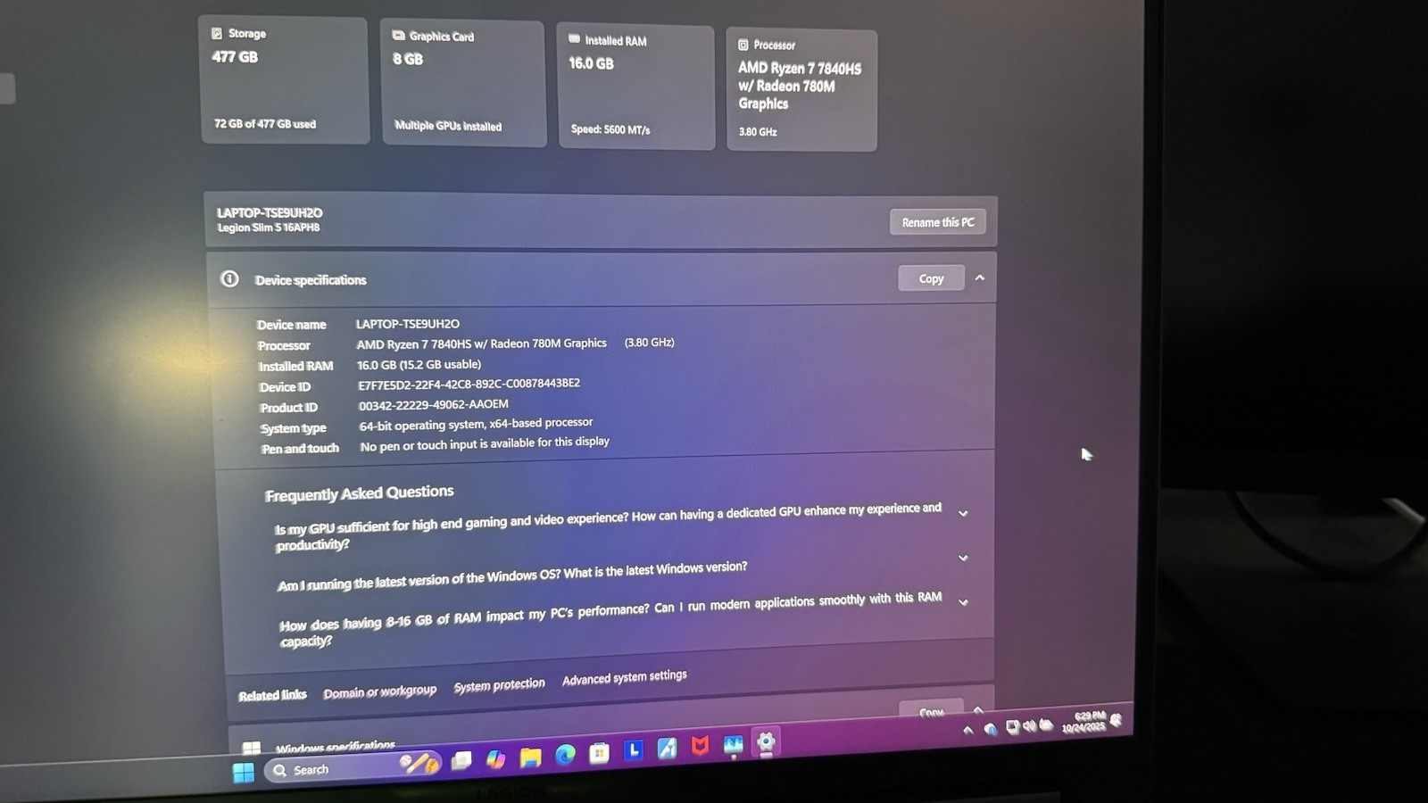Lenovo Legion Slim 5 16APH8 Laptop Silver 16 Inch Nvidia RTX 4060