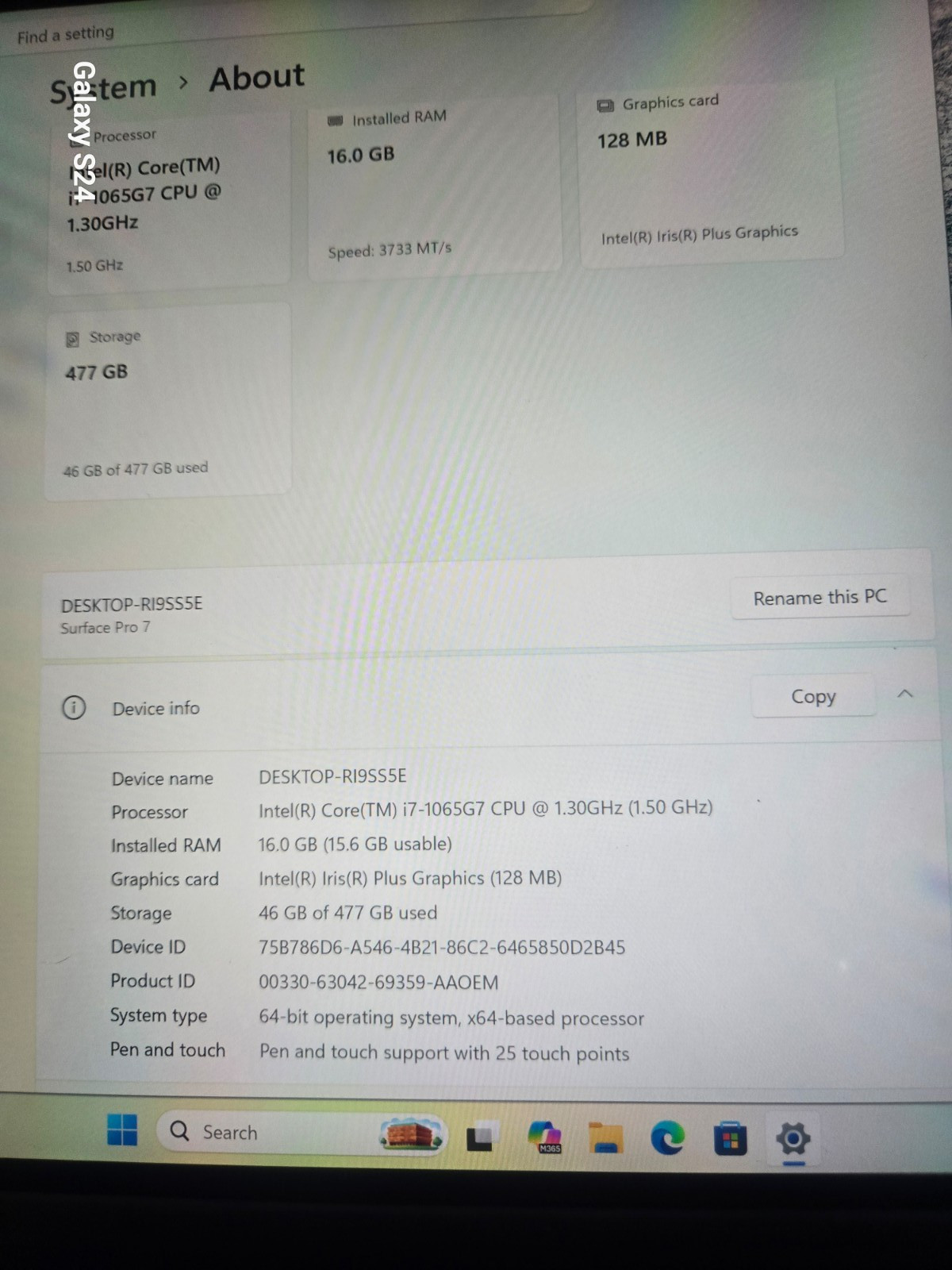 Microsoft Surface Pro 7 i7-10th Gen 16GB RAM KB & Pen