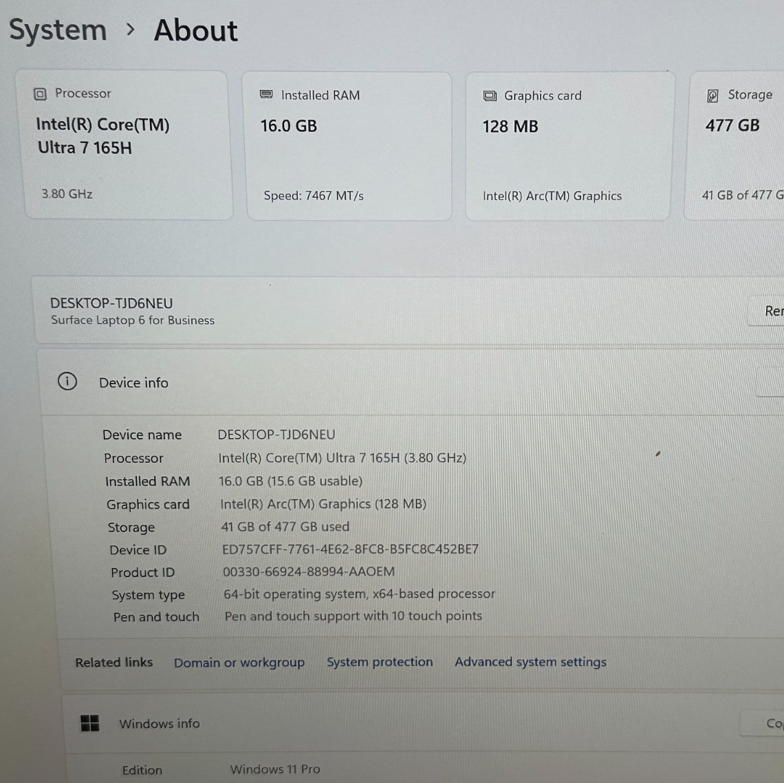 MICROSOFT SURFACE 6 LAPTOP CORE ULTRA 7 165H @3.80GHZ 16GB RAM 512GB SSD (lp715)