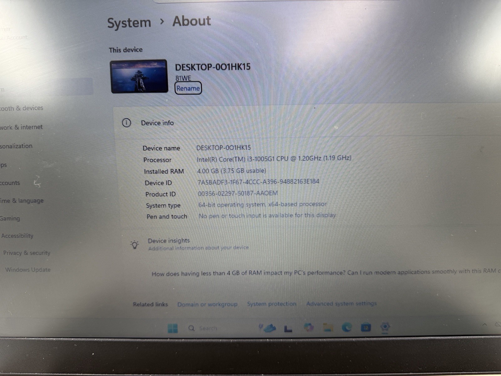 Lenovo Ideapad 3 15IIL05 15.6″ Intel Core i3-1005G1 1.20GHz 4GB RAM 128GB SSD