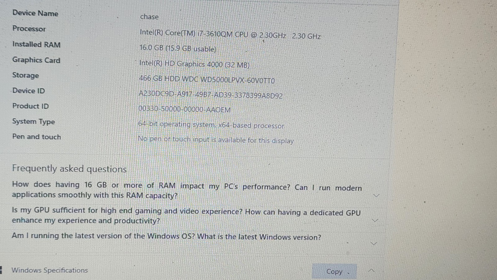 Intel Core i7-2670QM (2.2 iGHz, quad-core, Win10 pro