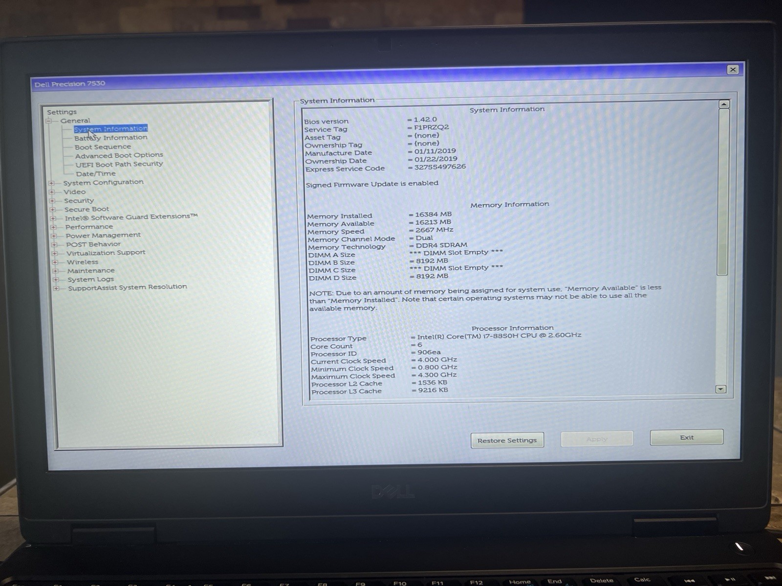 Dell Precision 7530 15.6″ Intel i7-8850H 16GB 512GB SSD Pro WX 4150 Win11