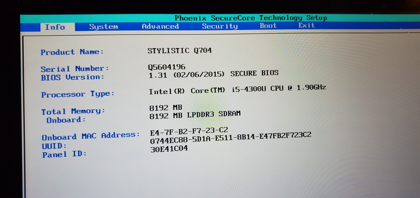 Fujitsu Stylistic Q704 12’5 Tablet Intel i5-4300U 8GB No/AC/SSD w/Stylist