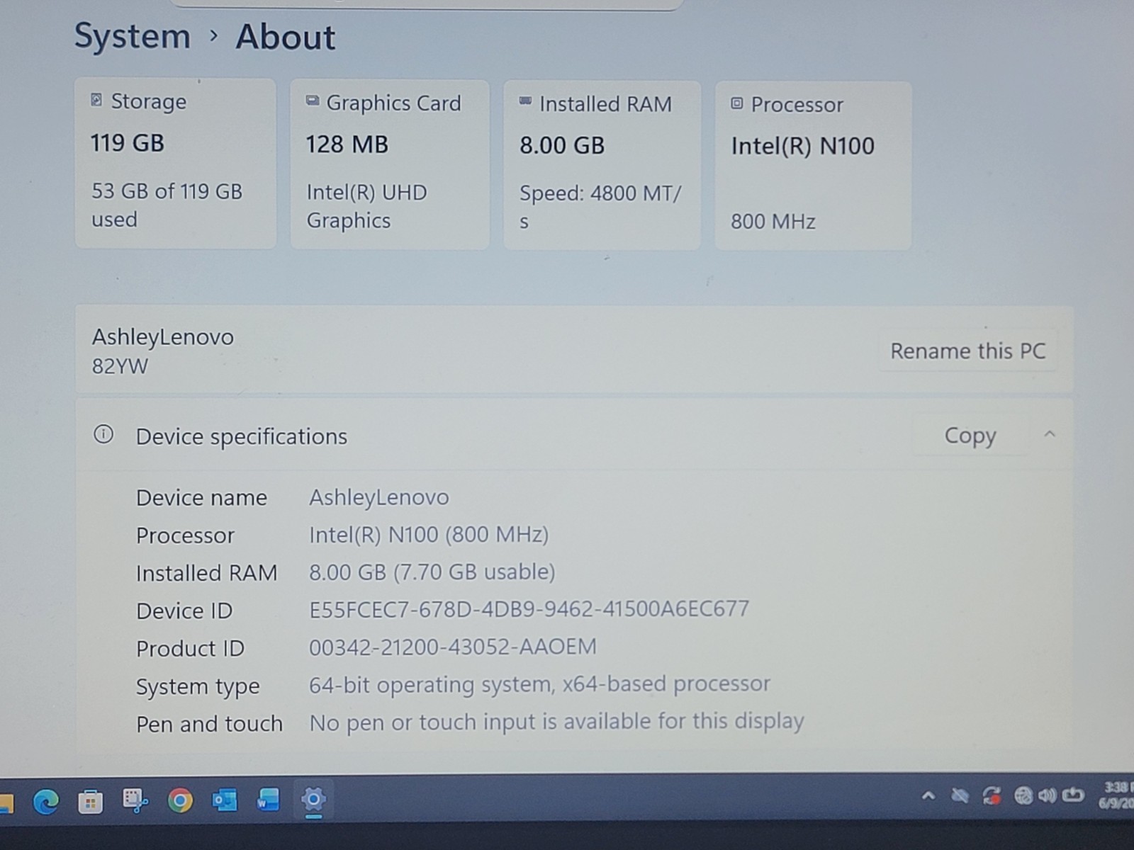 Lenovo V15 G4 IAN 82YW 15.6″ N100 0.8GHz 8GB RAM 128GB SSD Laptop w/ Charger
