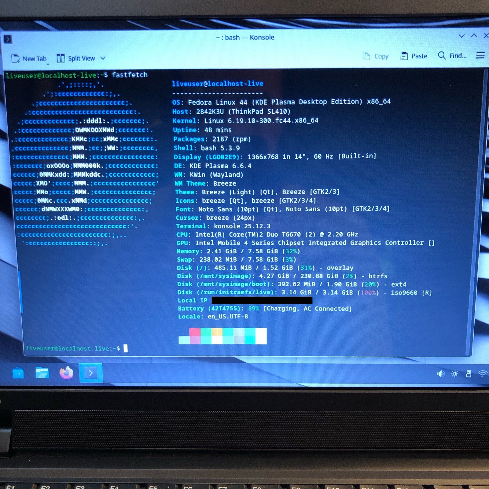 Lenovo Thinkpad SL410 Laptop Fedora Linux Core 2 Duo 2.2GHz 8gb Ram 240gb HDD