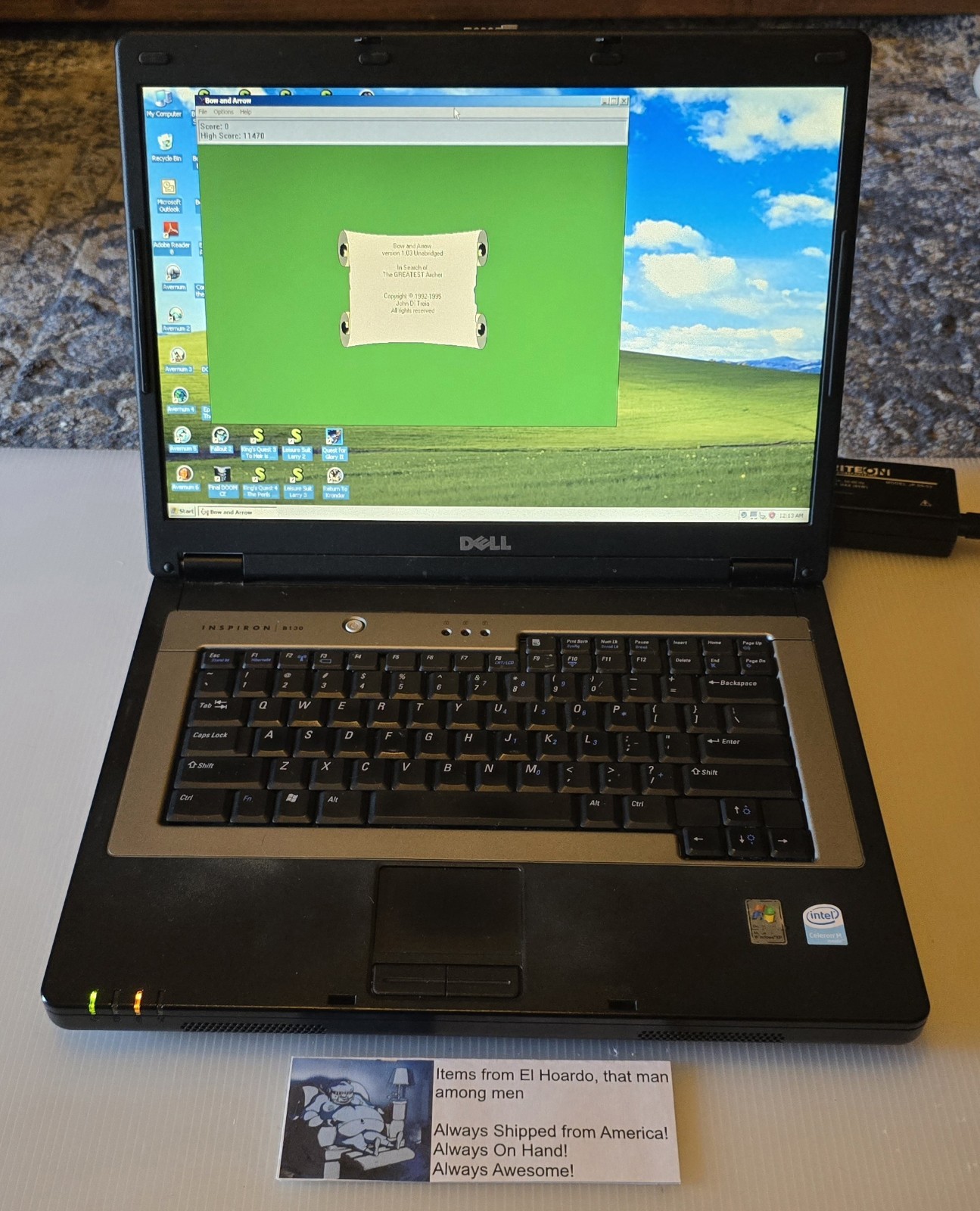 Dell Inspiron B130 Laptop 1GB Ram 40GB HDD 1.50 Ghz Celeron M Windows XP DVD