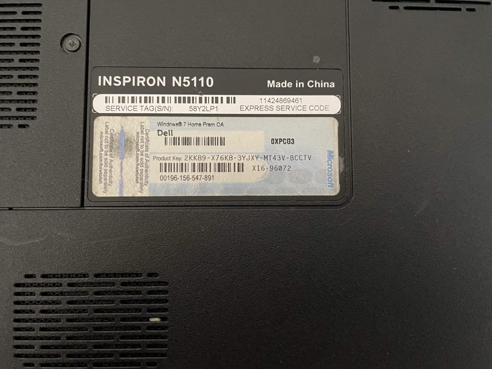 Dell Inspiron N5110 ®™Intel Core I3 NO HDD NO RAM
