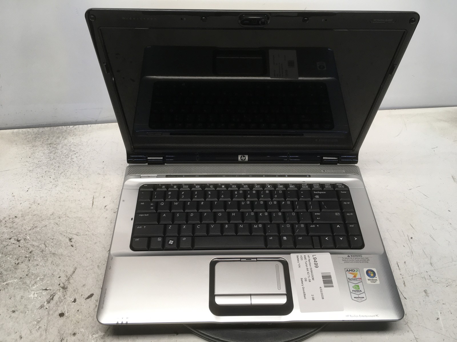 HP Pavilion DV6423OM AMD Turion 64 X2 TL-58 1900MHz 2 GB NO HDD No Batt