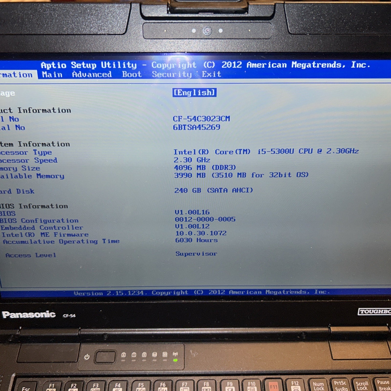 Panasonic Toughbook CF-54 MK1 Intel i5-5300U 4 GB Ram 240GB SSD Win10 Pro