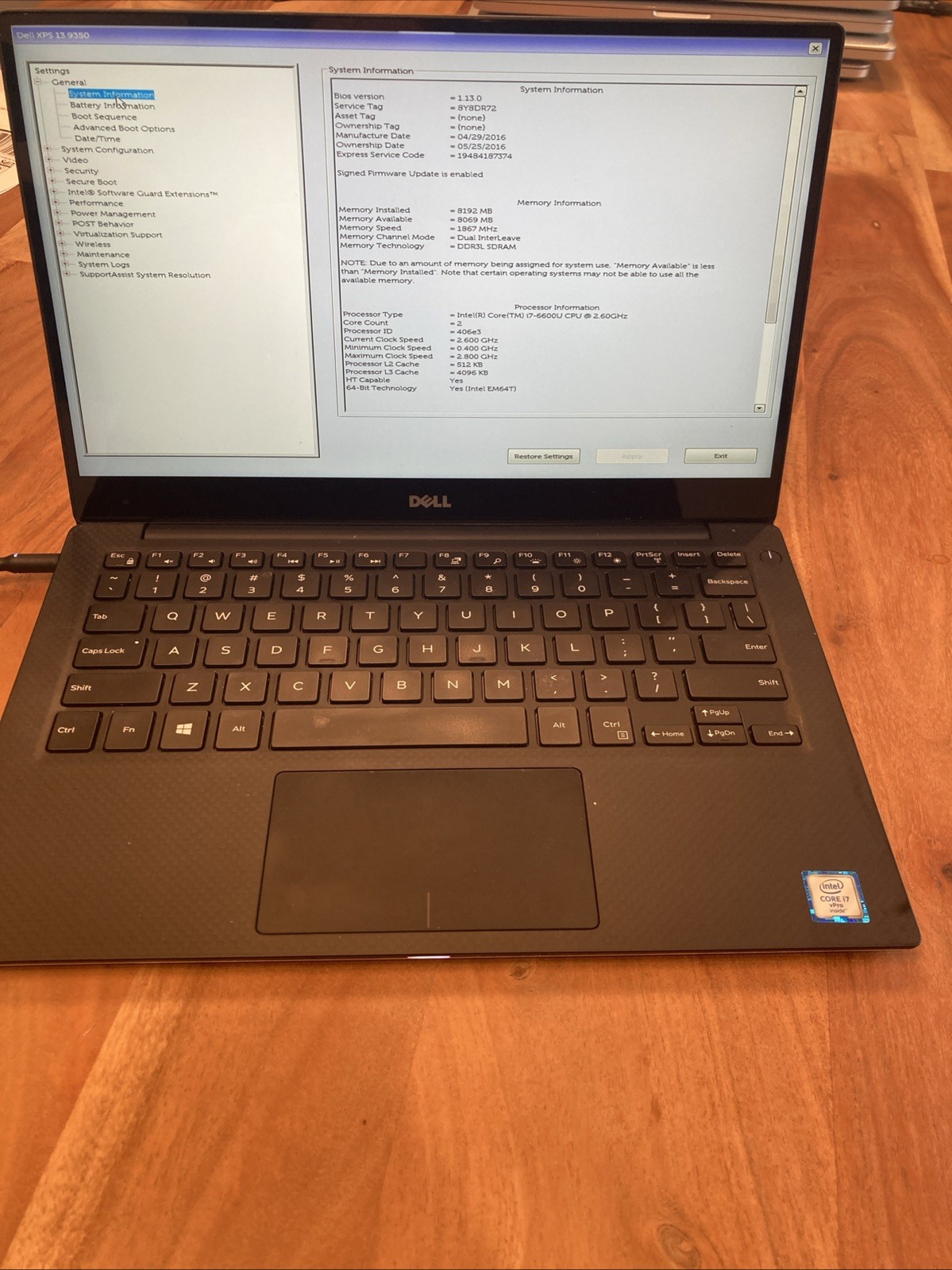 Dell XPS 13 9350 13″ Laptop Intel i7-6600U 8GB RAM No SSD Touchscreen