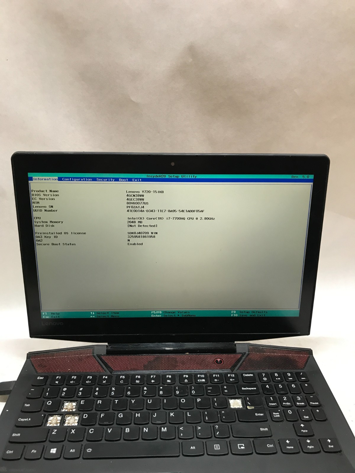 Lenovo Y720-15IKB 15″ Intel Core i7 NO RAM NO HDD/OS GTX 1060 For Parts READ -DW