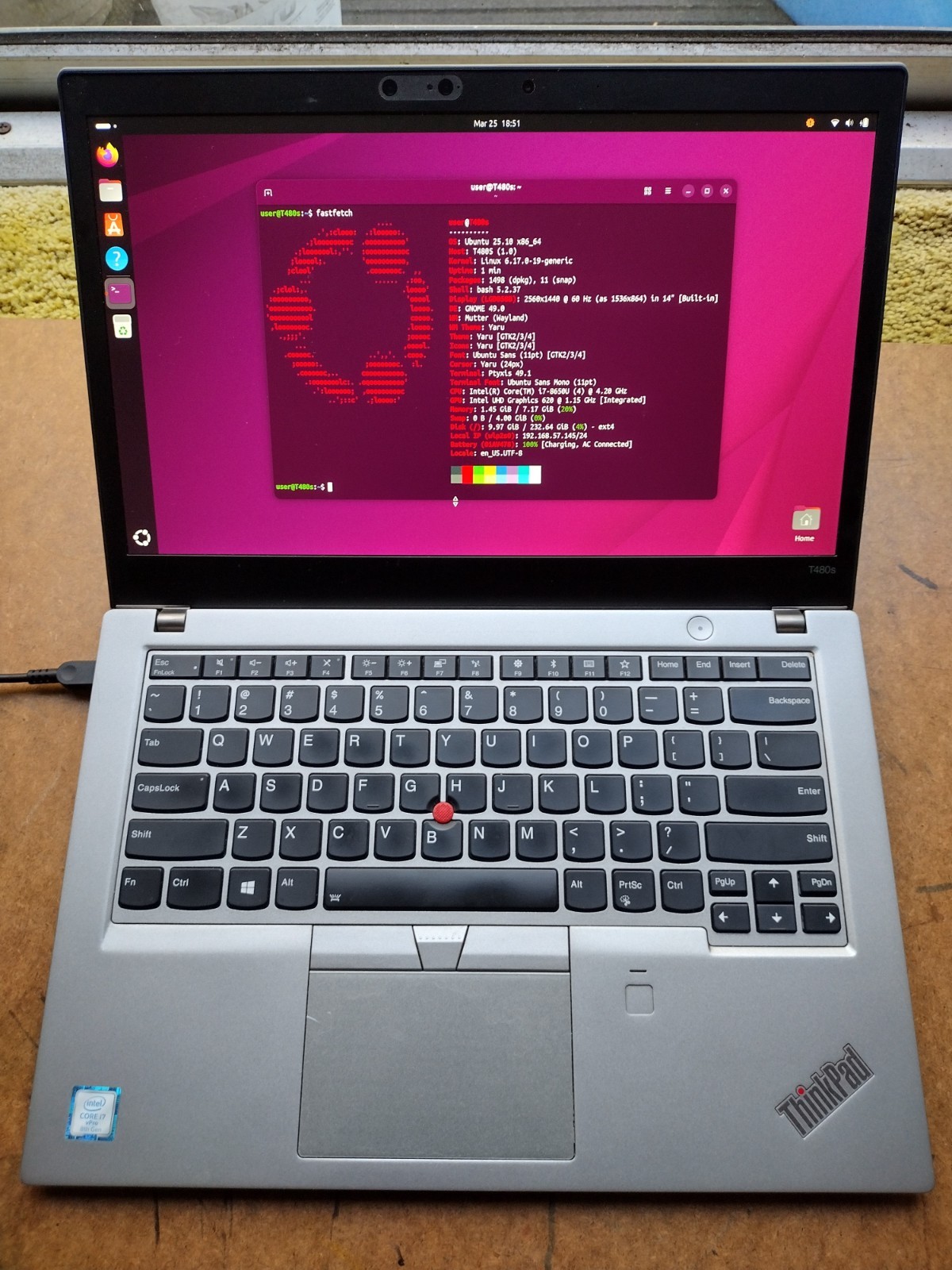 ThinkPad T480s Libreboot i7-8650U w/ 8GB RAM 256GB NVMe SSD AX210 Wifi AC FHD