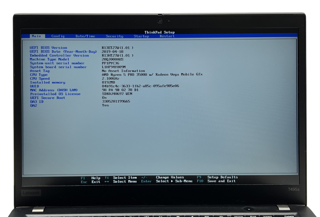 Lenovo ThinkPad T495s AMD RYZEN 5/7, 8/16GB, NO SSD (COMPUTRACE/BIOS LOCK) READ