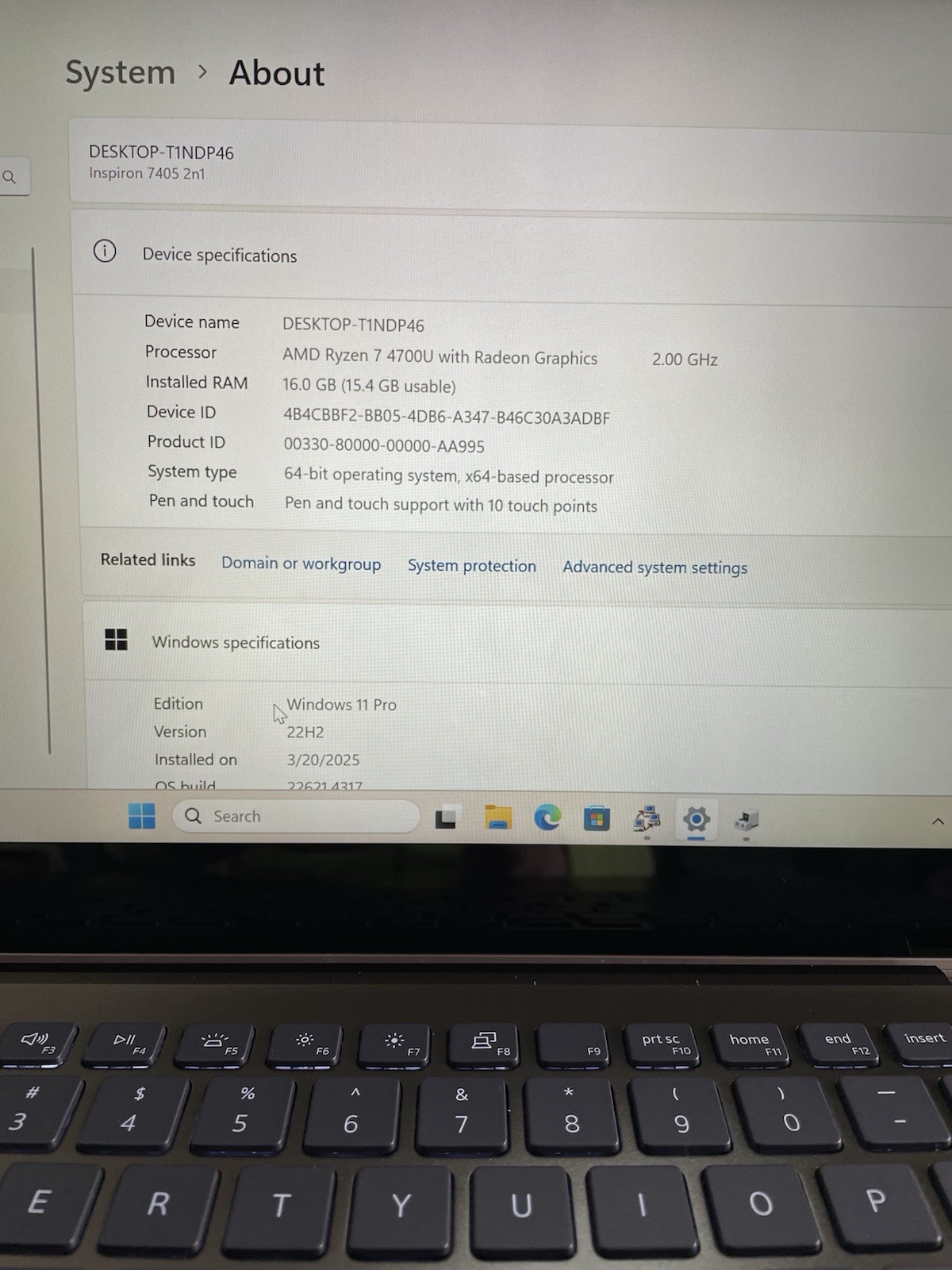 DELL Inspiron 7405 Ryzen 7 4700U 16Gb RAM 256Gb NVMe 2-in-1 Touch Win11Pro