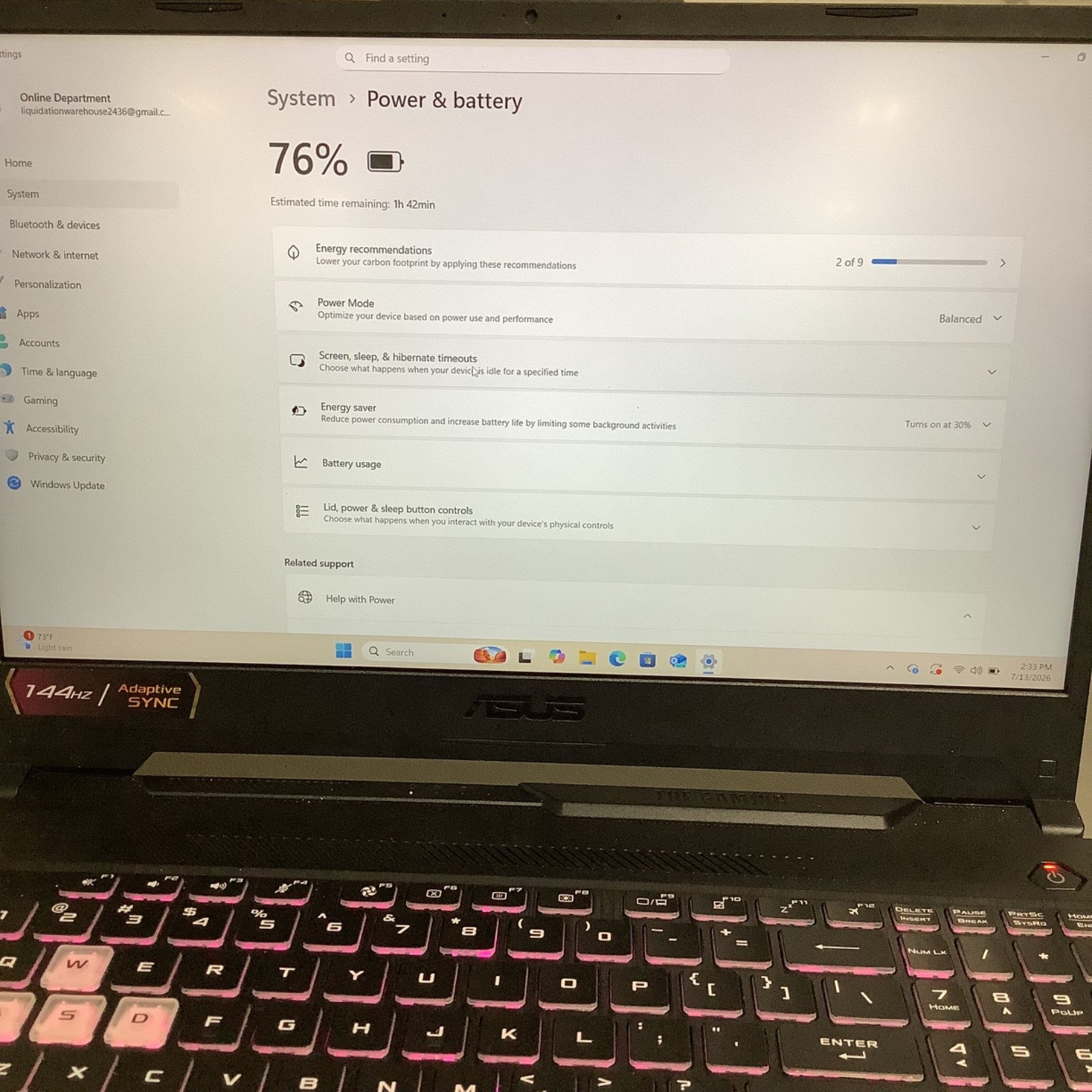 Asus TUF Gaming A15- (8GB 954GB SSD) AMD Ryzen 5 7535HS with Radeon Graphics