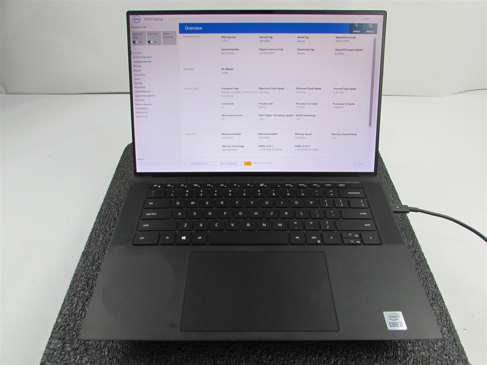 DELL PRECISION 5550 1920X1200 FHD I7-10850H 512GB 32GB RAM T1000 WIN 11 NO BATT
