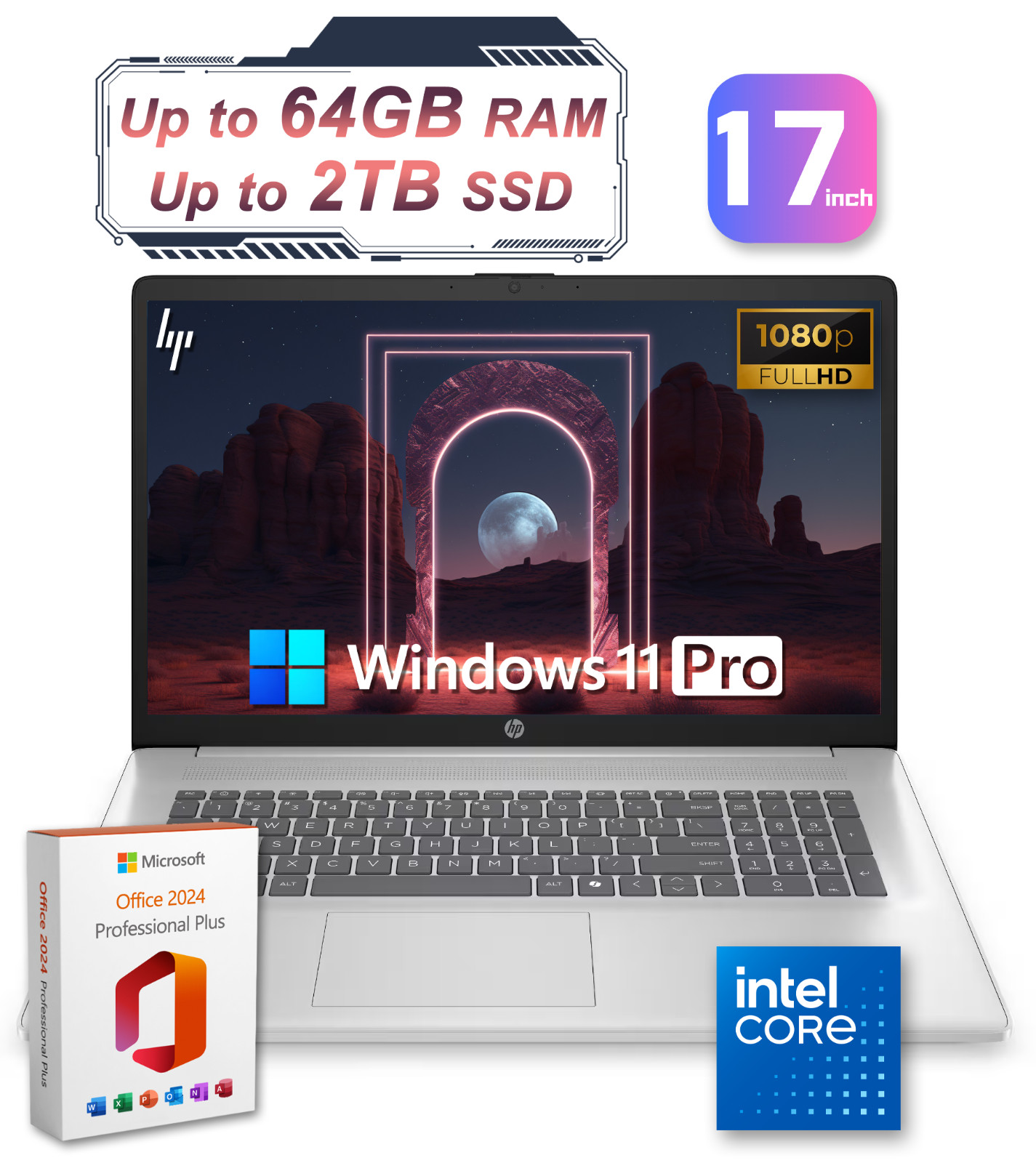 2026 HP Laptop Computer 17.3″ Intel Core 5 Office 2024 Upto 64GB RAM 2TB SSD Pro