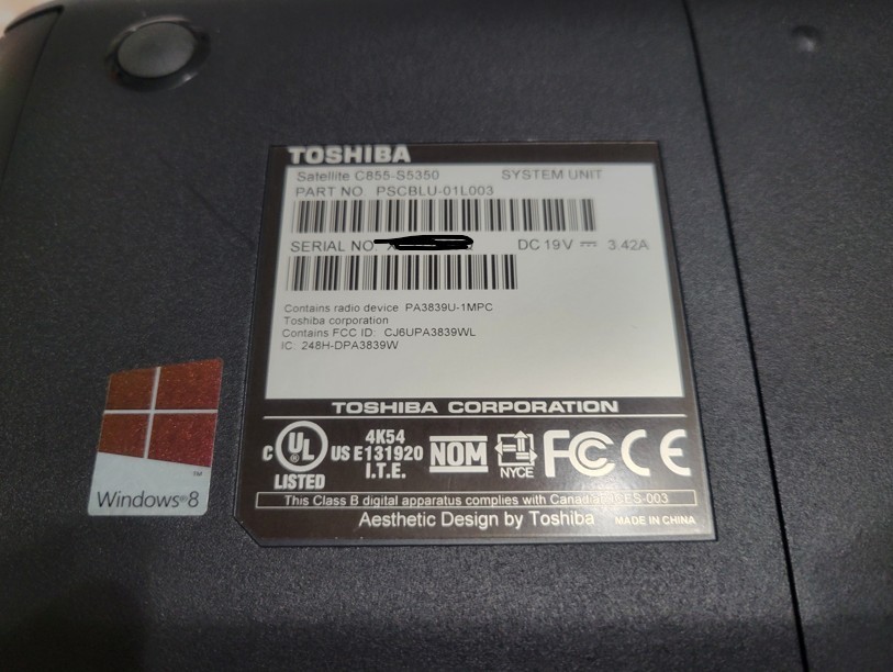 Toshiba Satellite C855-S5350 Intel Pentium CPU B980 @ 2.40GHz 6GB RAM w HD