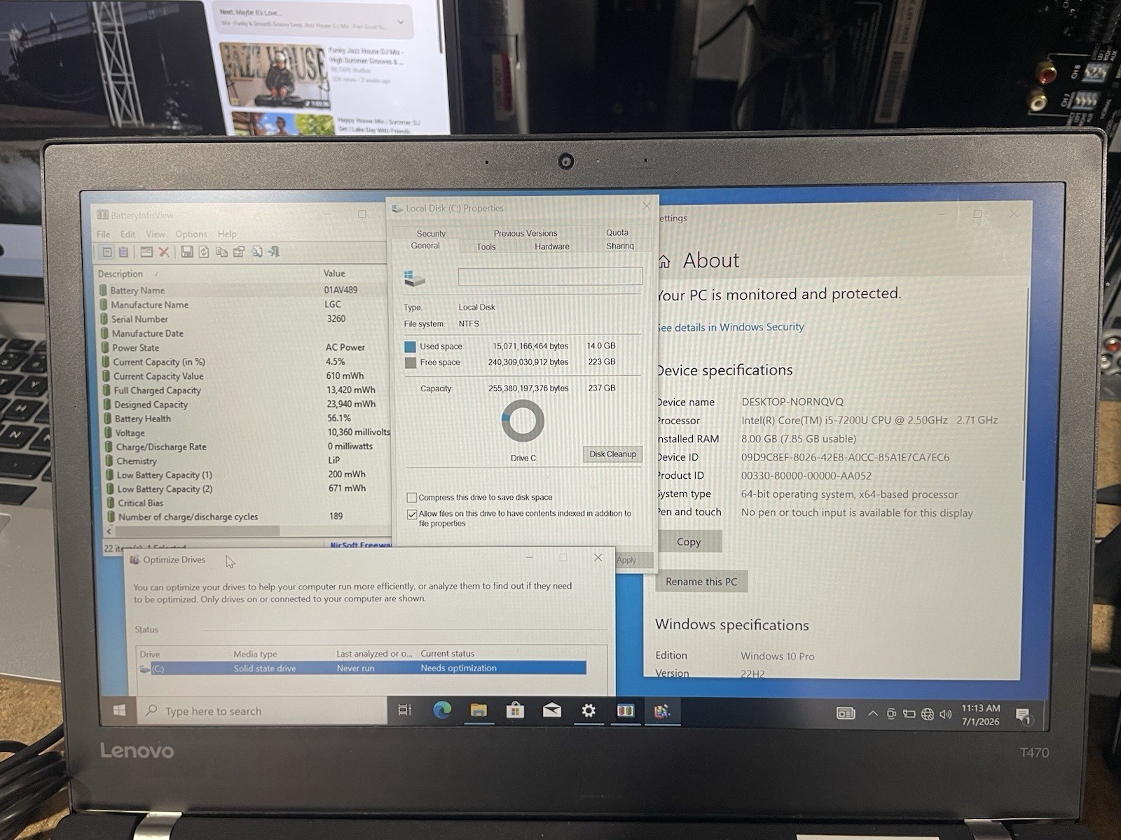 Lenovo ThinkPad T470s 14″ Intel Core i5-7200U@2.50GHz 8GB RAM 256GB SSD WIN 10P