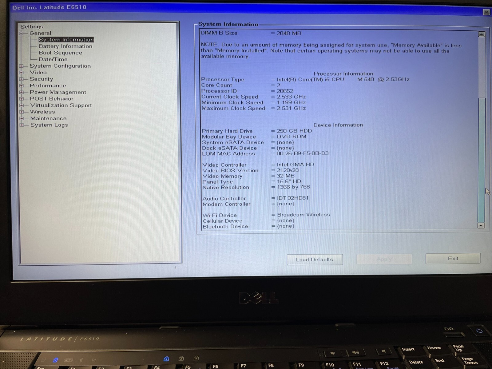 Dell Latitude E6510 i5-540M @2.53GHz 4GB RAM 15.6″ 250GB HDD w/ Power Adapter