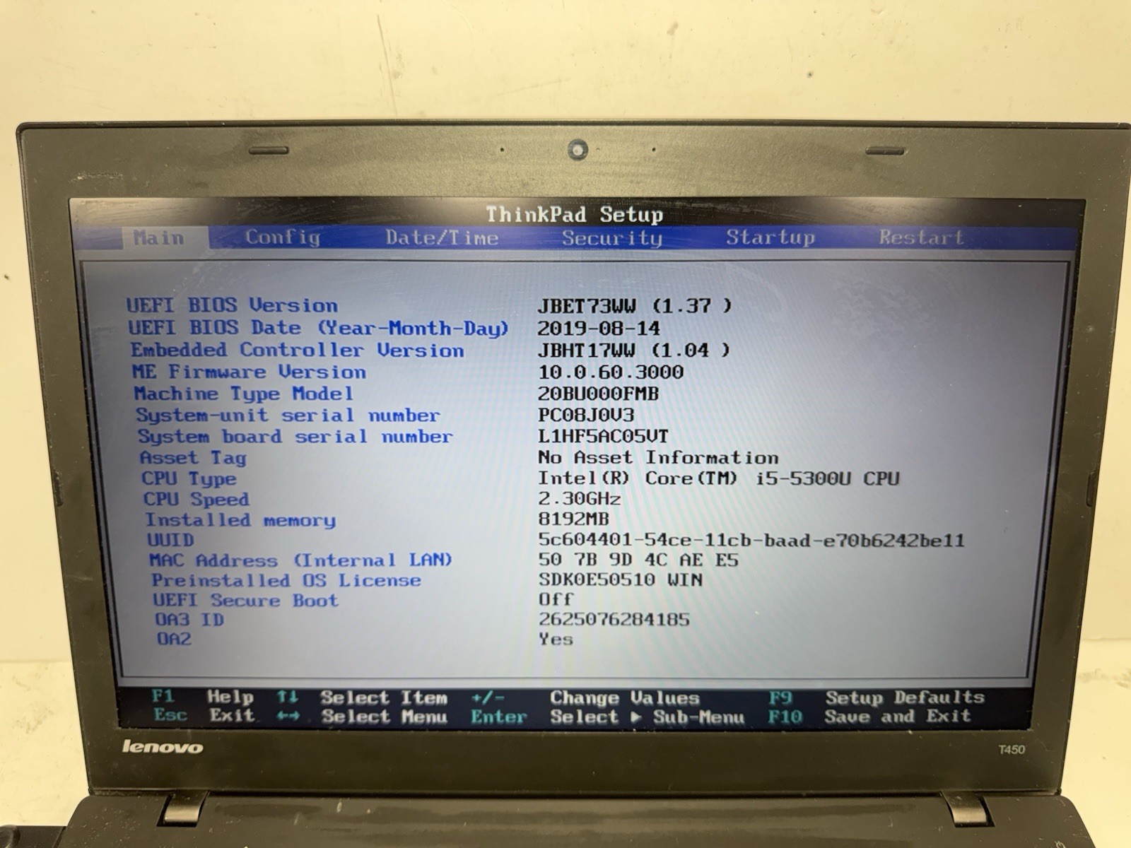 Lenovo ThinkPad T450 14″ Laptop Intel i5-5300U 8GB RAM (NO HDD)