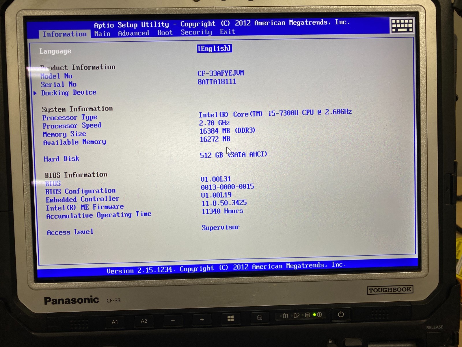 Panasonic Toughbook CF-33 Touch i5-7300U 16GB RAM 512GB SSD W11P 102% Battery