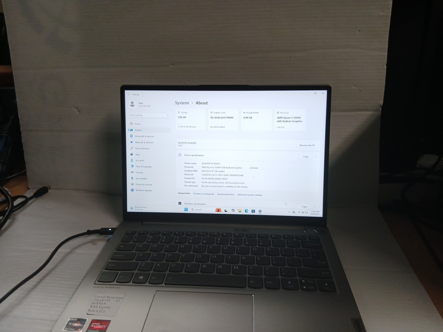 Lenovo Thinkbook 15 G4 ABA Touch Ryzen 5 5625U 2.30GHz 8GB RAM 256GB SSD W11P
