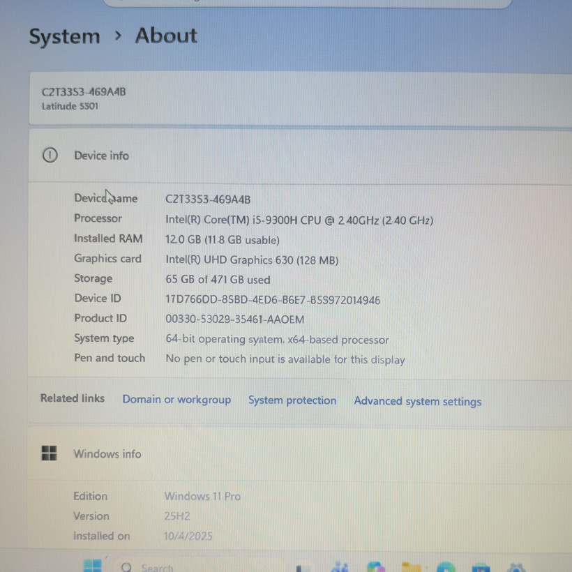 Dell Latitude 5501 Laptop i5-9300H 12GB RAM 256GB + 250 NVMe SSD Win 11 Pro