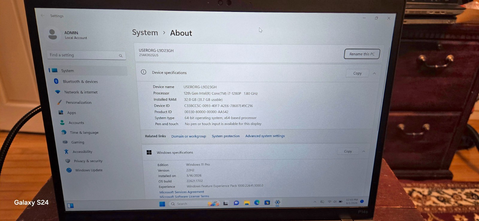 Lenovo ThinkPad P14s Gen 3 i7‑1280P 32GB 1TB SSD NVIDIA T550 Windows 11 Pro