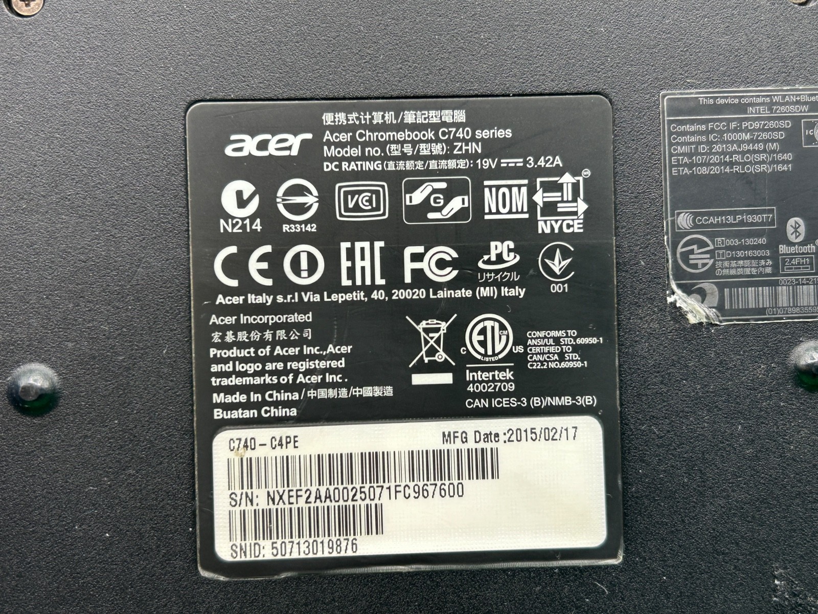 Acer Chromebook C740-C4PE 11.6″ Intel Celeron N2955 4 GB RAM 16 GB eMMC