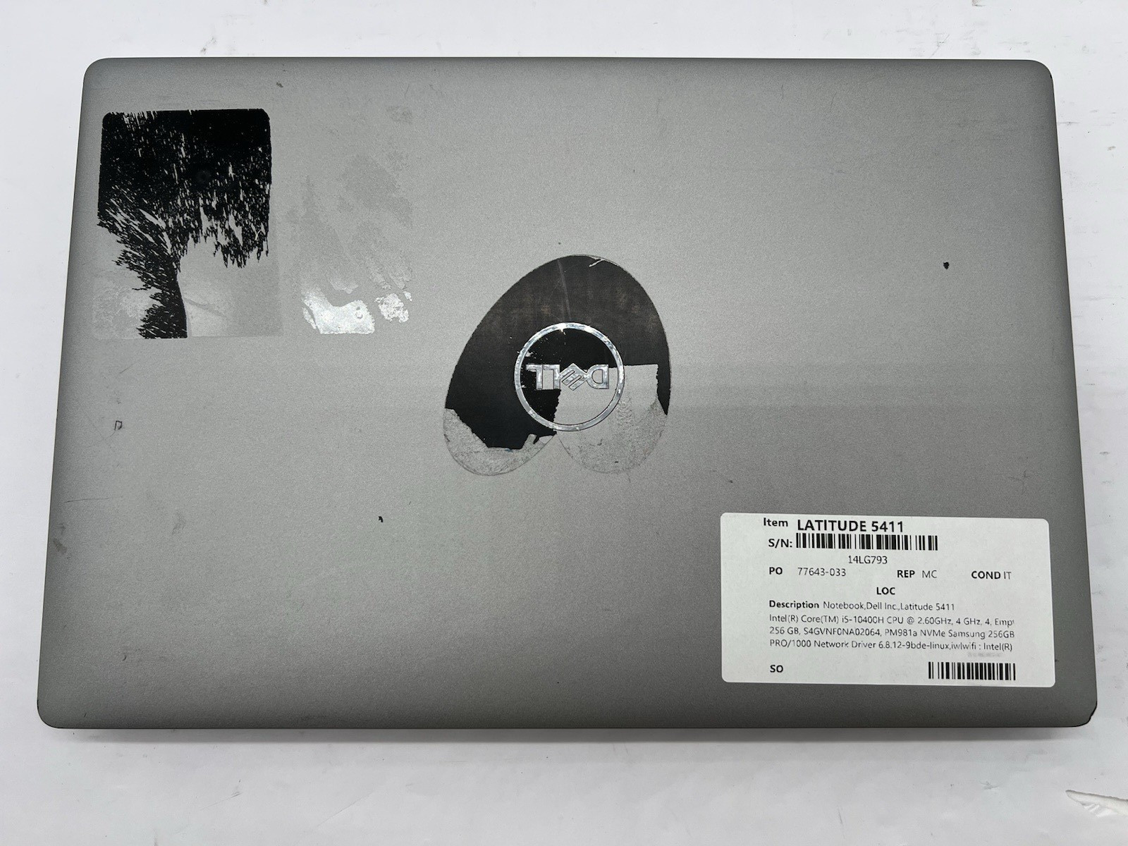 Dell Latitude 5411, i5-10400H CPU, @ 2.60GHz, 8GB RAM, 256GB NVMe-No OS/Charger