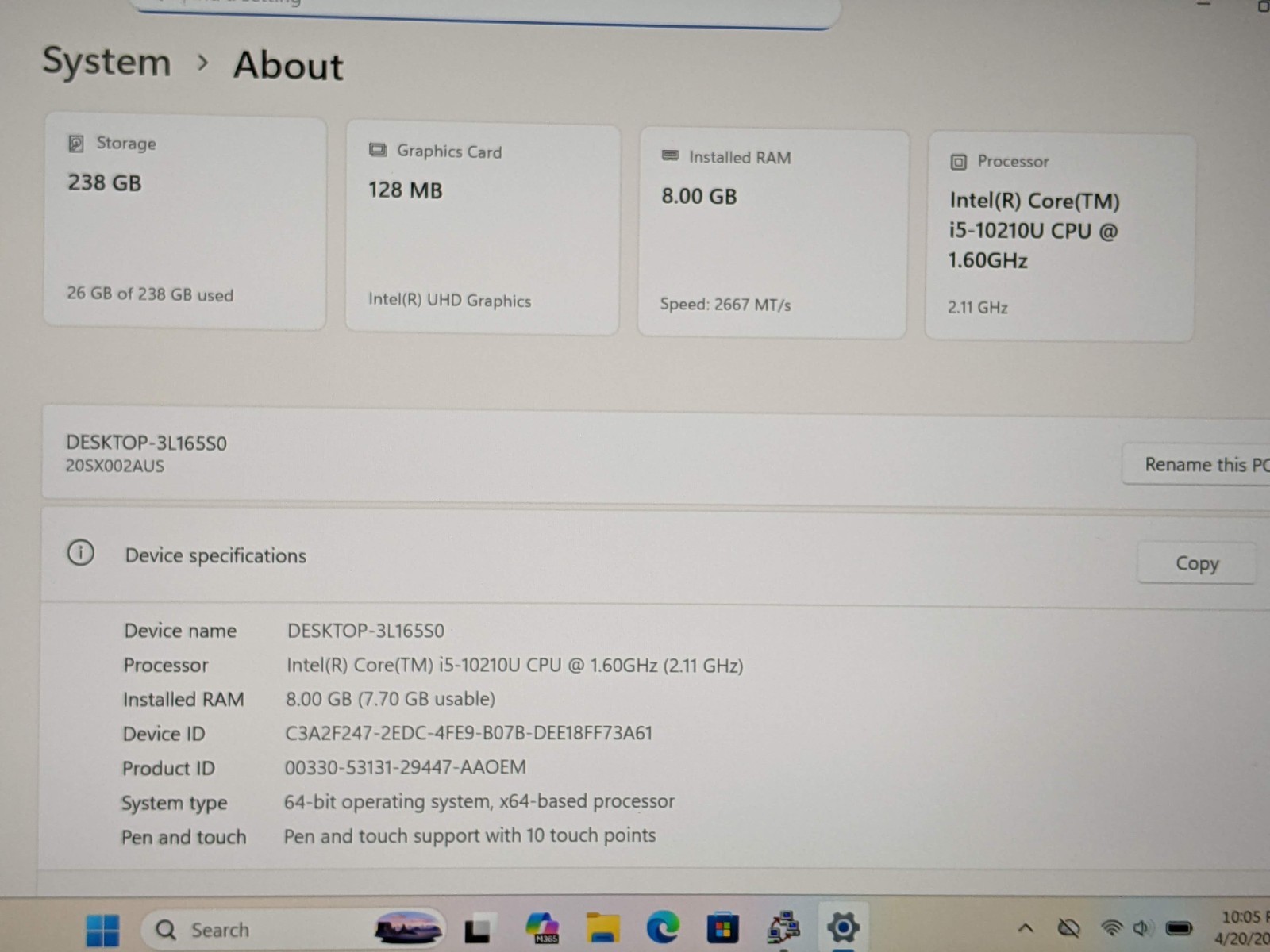 Lenovo ThinkPad X13 Yoga 13.3″FHD TOUCH i5-10th 1.6GHz 8GB 256GB 99t +PA +PEN
