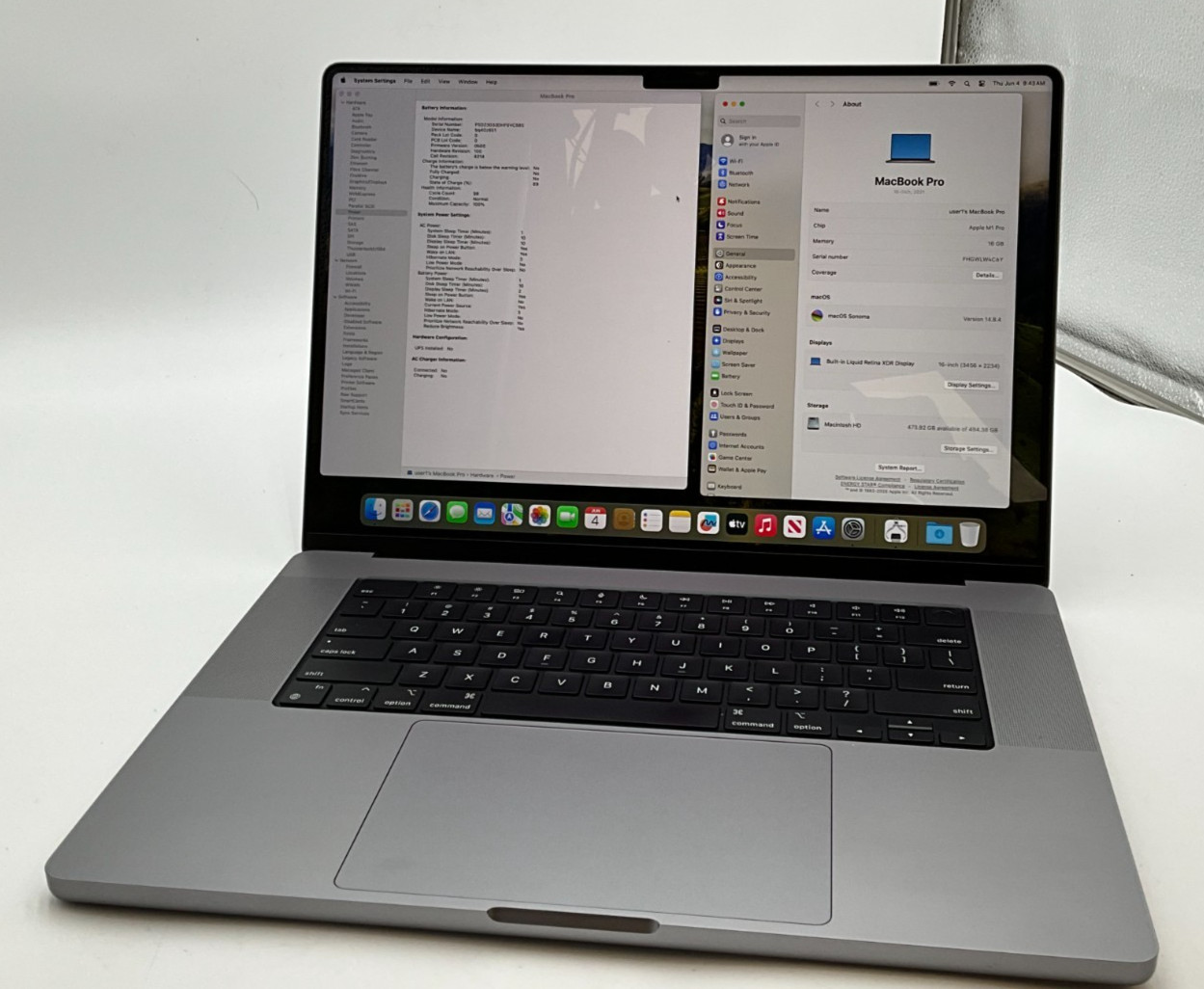 APPLE A2485 MacBook Pro 16″ M1 pro 16GB 512GB SONOMA 2021 FHGWLW4C6Y