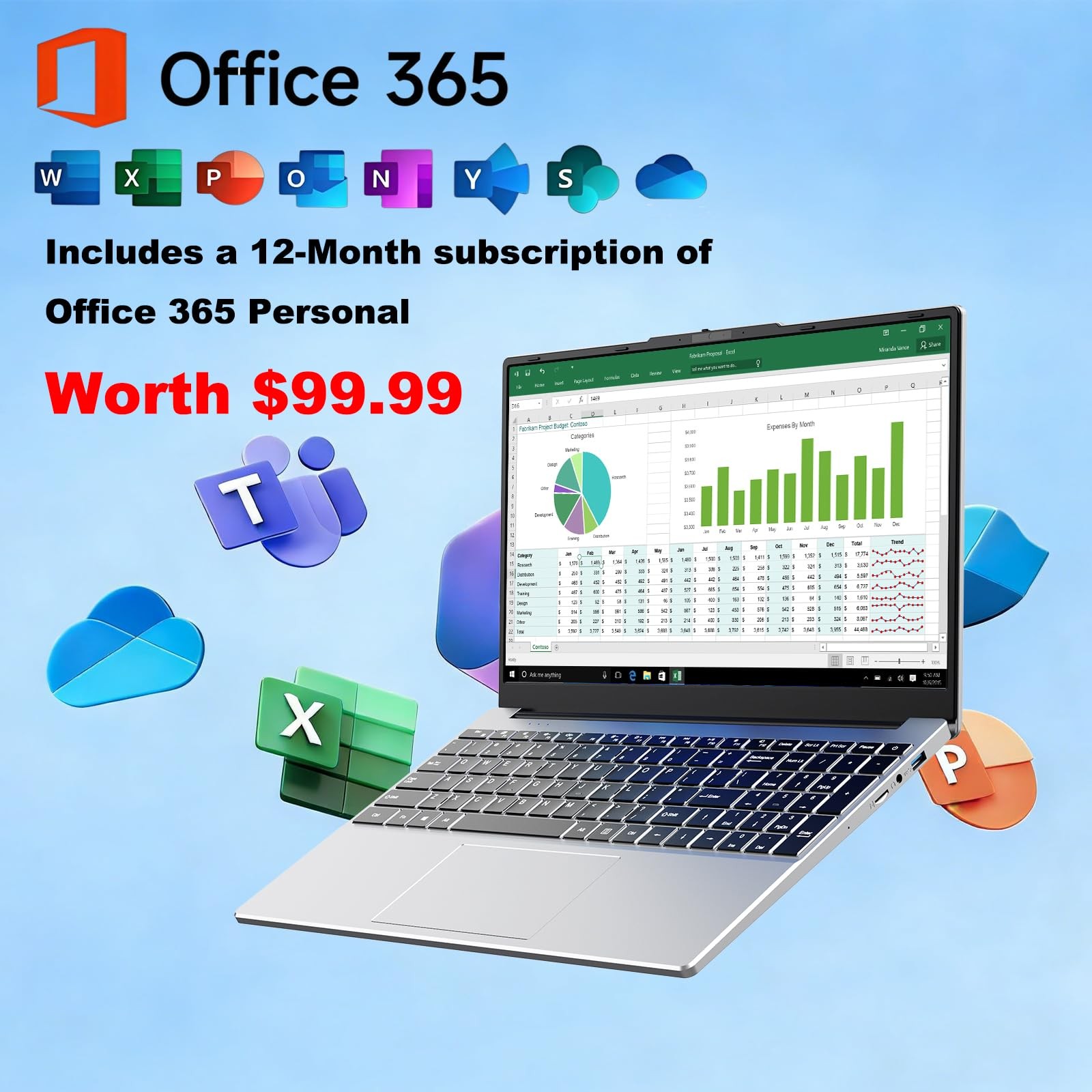 15.6-inch laptop,8GB DDR 256GB SSD expandable to 1TB,portable laptop computer…