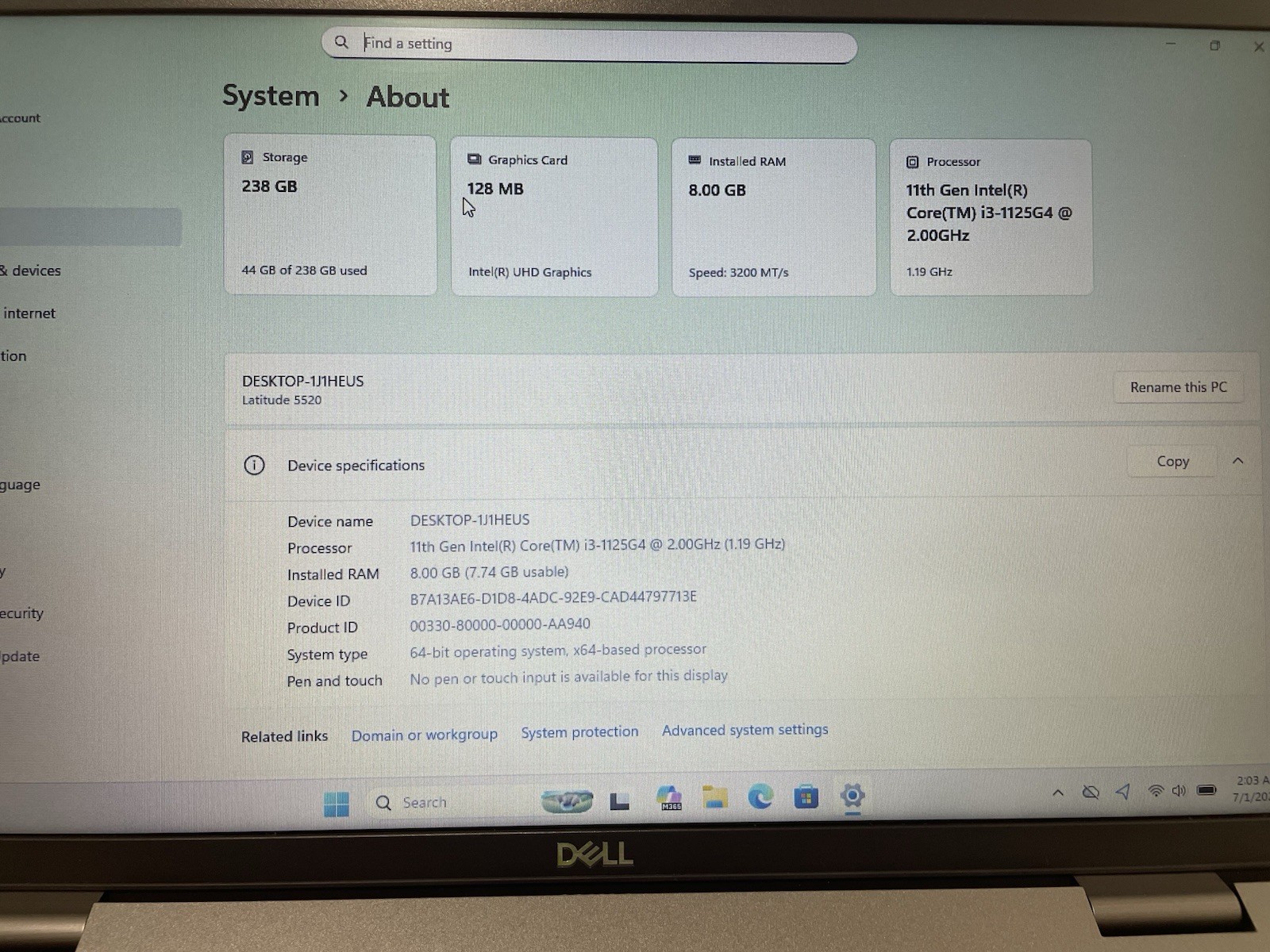 Dell Latitude 5520 256gb Nvme Win 11 i3-1125G4 4 Core 2.00ghz 8gb RAM Webcam