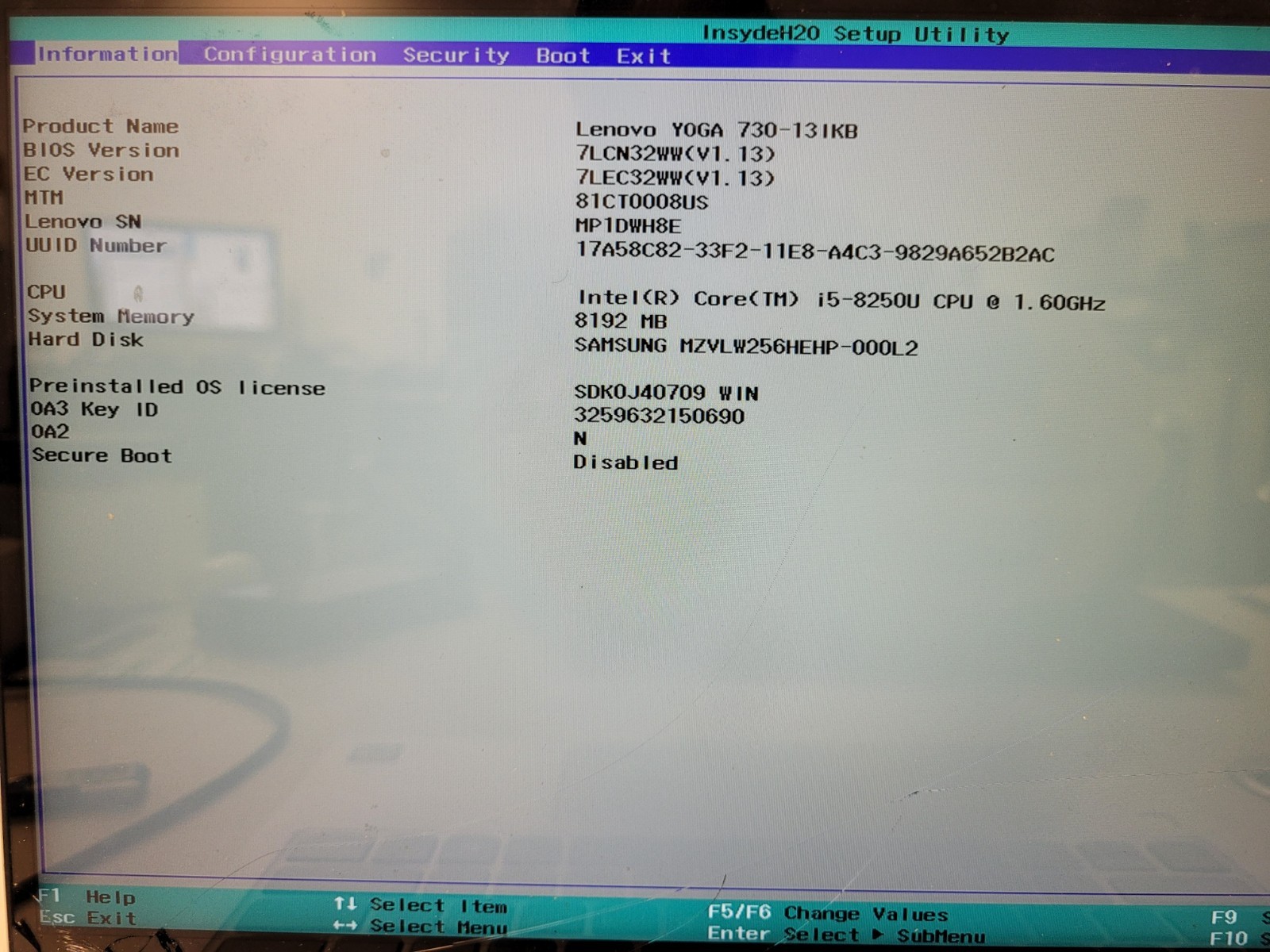 Lenovo yoga 730 14″ touch i5-8250u 1.6ghz 8gb ram no ssd *parts READ MP1DWH8E