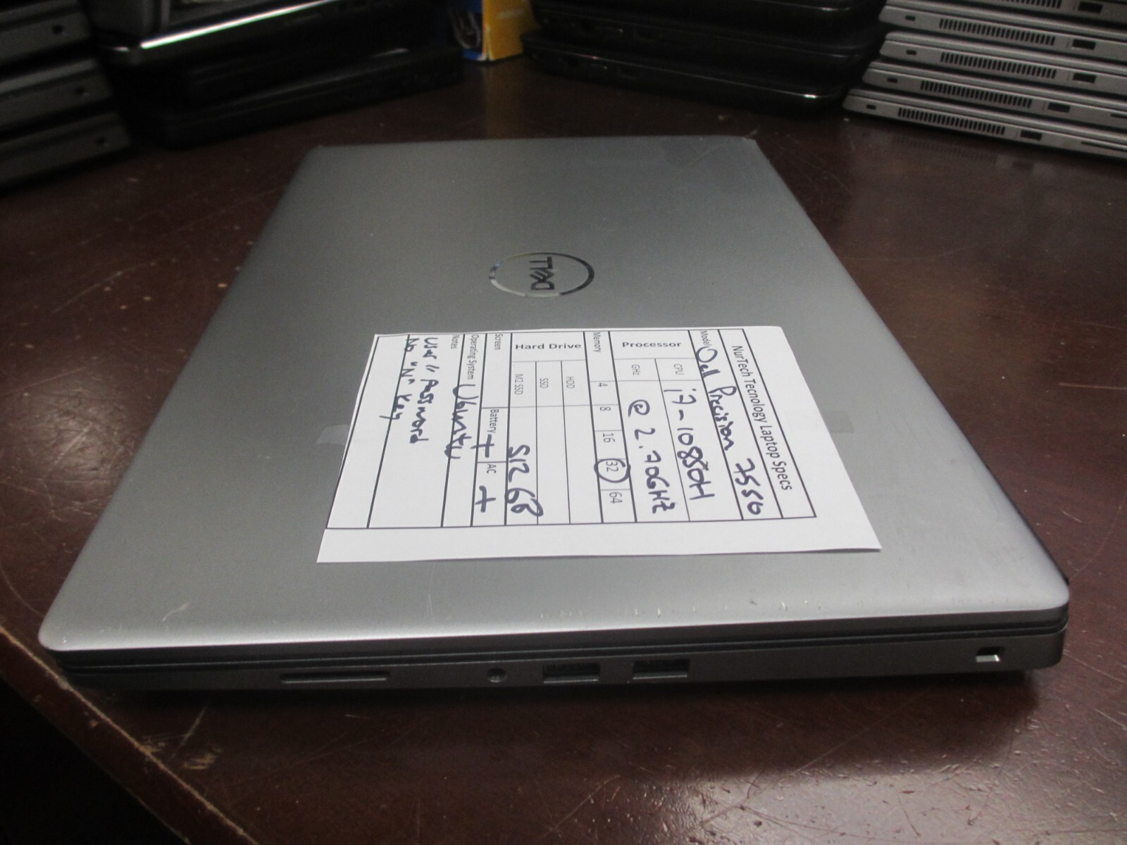 DELL PRECISION 7550 i7-10850H 2.70Ghz 32GB 512GB M2 SSD Ubuntu Laptop w/ AC ##@@