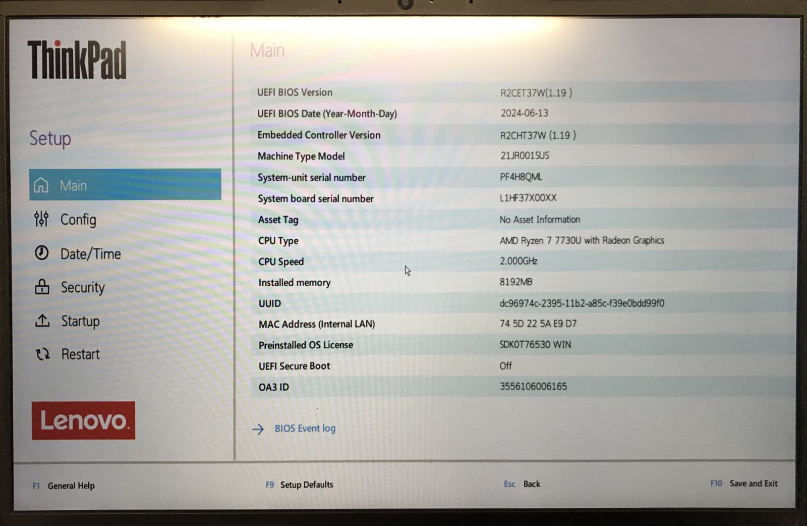 Lenovo ThinkPad E14 Gen 5 14″ Laptop Ryzen 7 7730U 8GB RAM 512GB NVMe, As Is