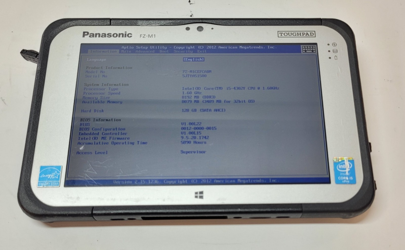 Panasonic Toughpad FZ-M1 MK1 (i5-4302Y 8GB RAM 128GB SSD Win 8.1 Pro)