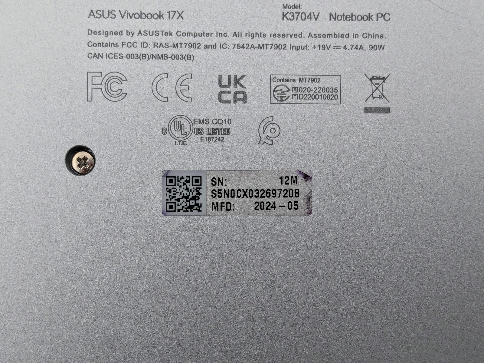 ASUS Vivobook 17X K3704 17″ FHD I9-13900H 8GB Motherboard Palmrest *READ*