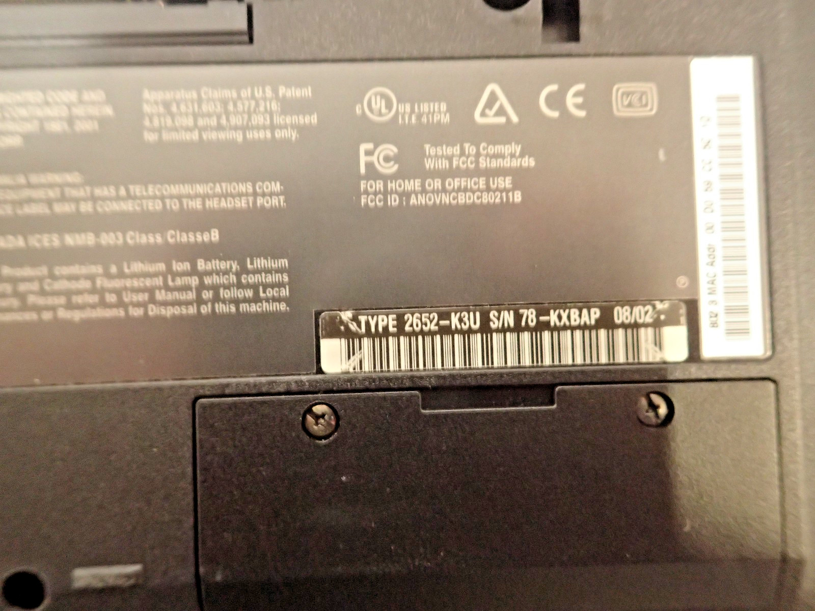 IBM THINKPAD TYPE 2652-K3U A31 SERIES 15″ LAPTOP PENTIUM 4 PROCESSOR 1.7GHz