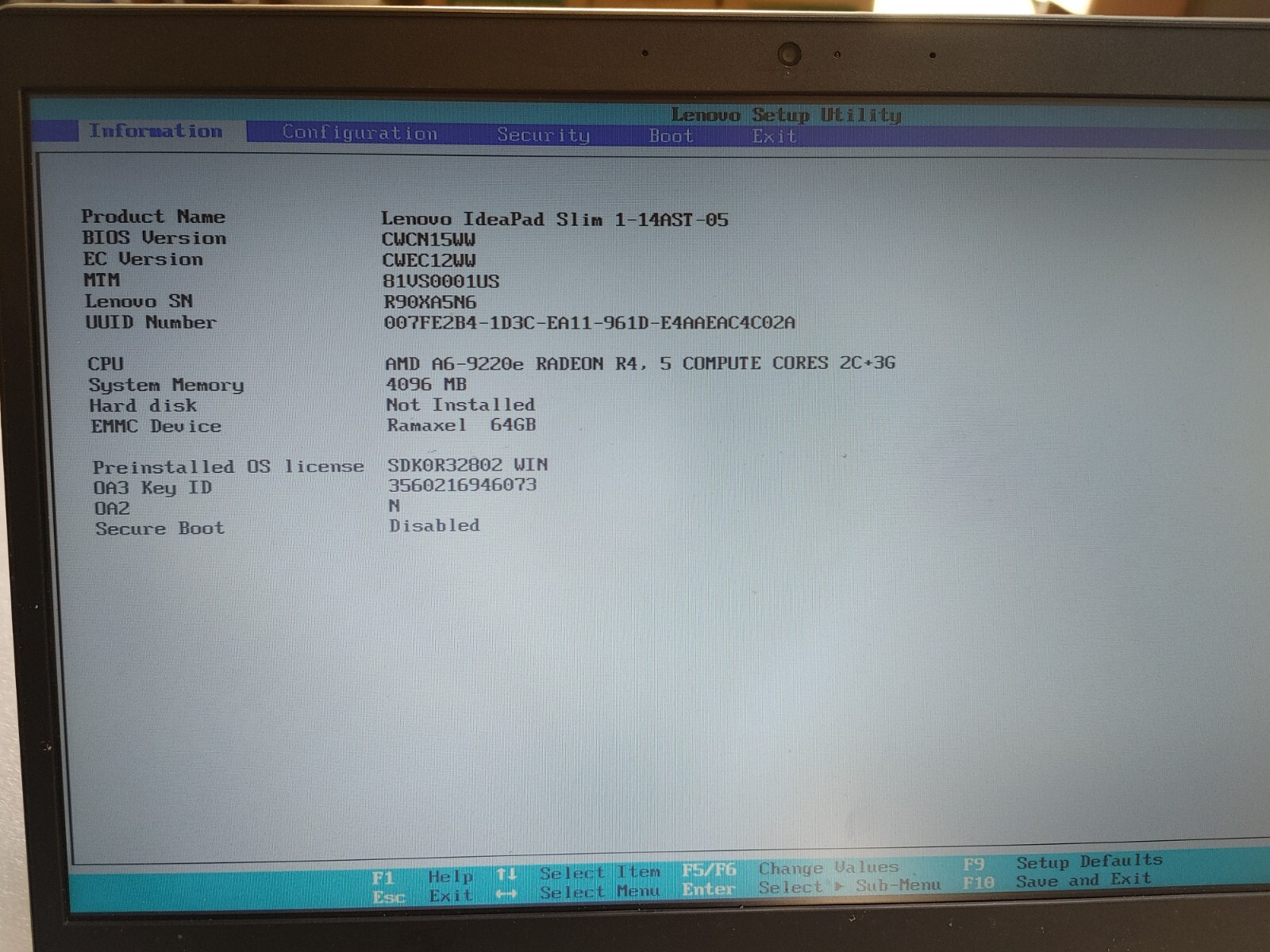 Lenovo IdeaPad Slim 1-14AST-05 1 AMD A6-9220e, 1.6GHz 4GB 64GBSSD ,NO OS ,