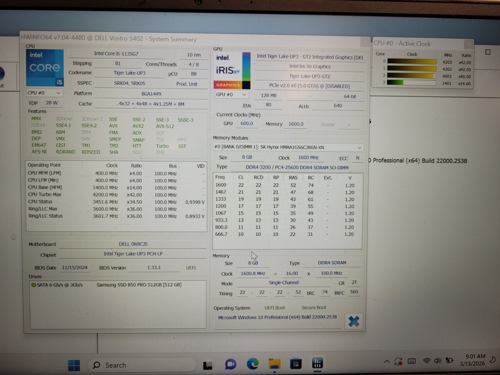 Dell vostro 5402 14″ i5-1135G7 2.4ghz 8gb ram no ssd*for parts READ 9LNVP93