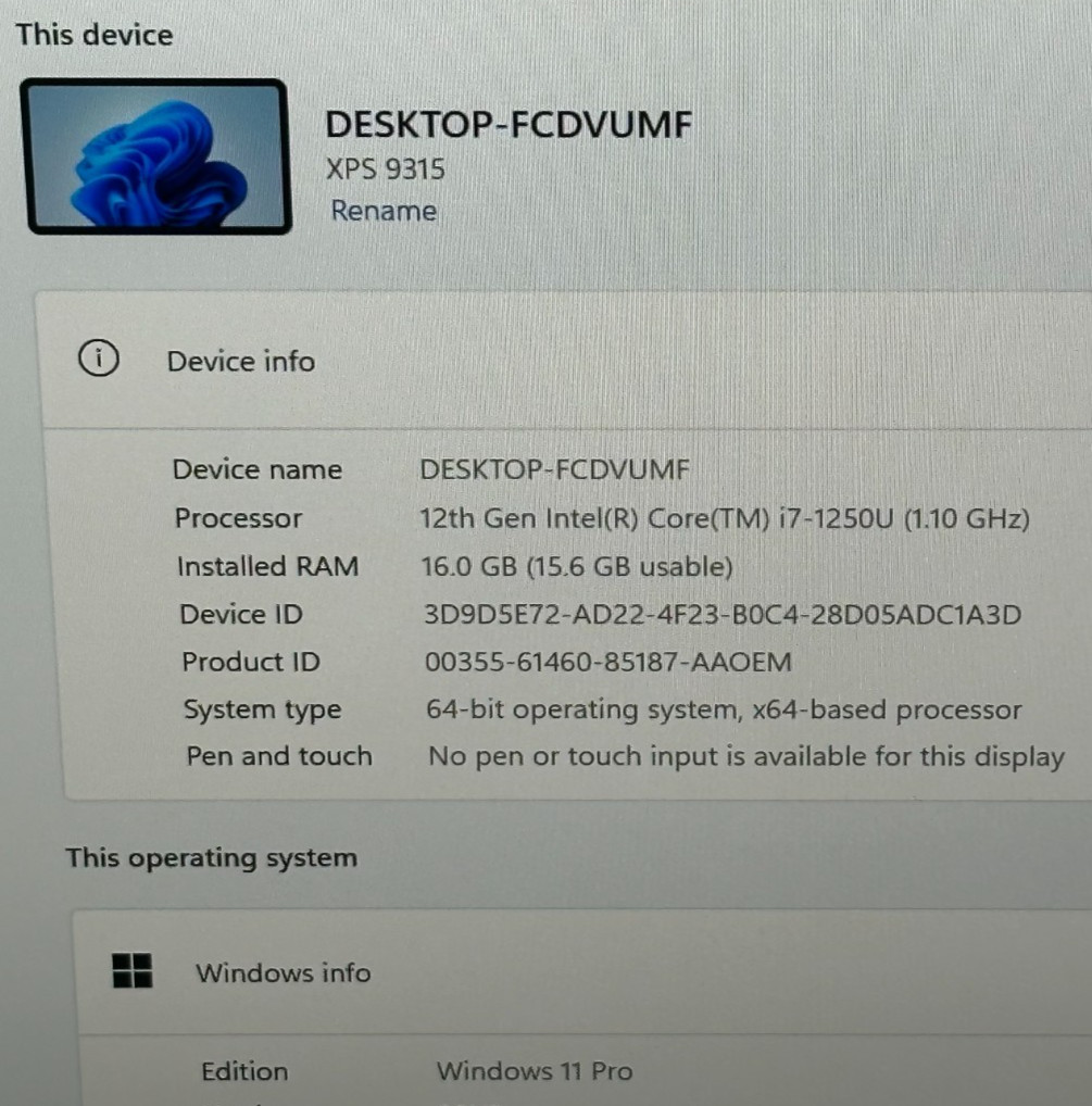 DELL XPS 13 9315 LAPTOP CORE i7-1250u @ 1.10Ghz 16GB RAM 505GB SSD (lp637)