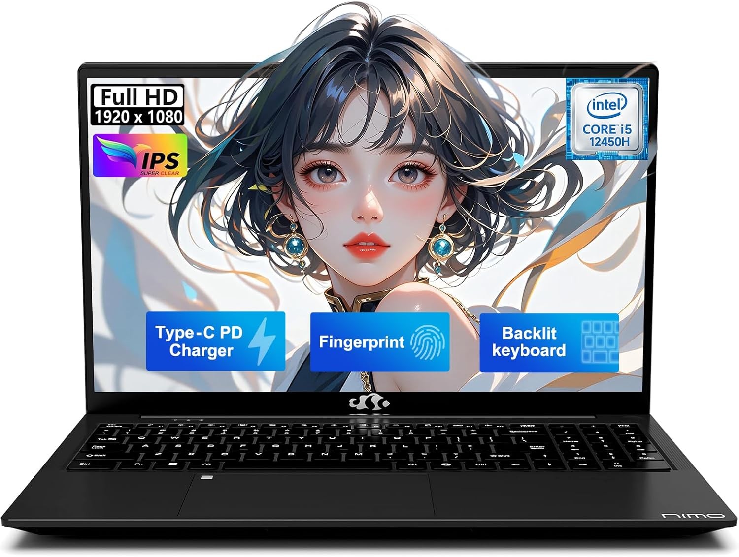 NIMO 15.6″ FHD-IPS-Laptop, Intel i5-12450H 8 Cores 8GB RAM 512GB SSD 100W Type-C